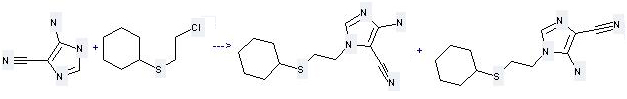 2-Chloroethyl cyclohexyl sulphide can react with 5-Amino-1(3)H-imidazole-4-carbonitrile to get 4-Amino-1-cyclohexylthioethyl-5-cyanoimidazole.